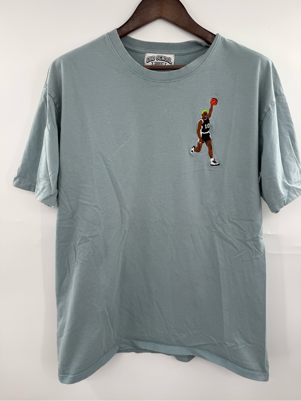 Old School Rookie Dennis Rodman #10 Embroidered Basketball T Shirt Men XL Blue